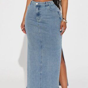 Selena Side Slit Denim Maxi Skirt - Medium Wash